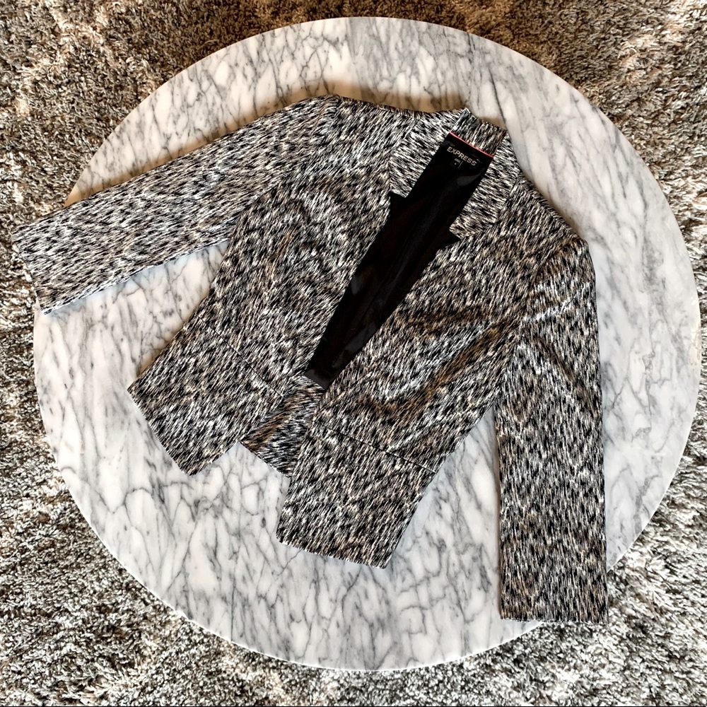 Cropped black and white peplum blazer